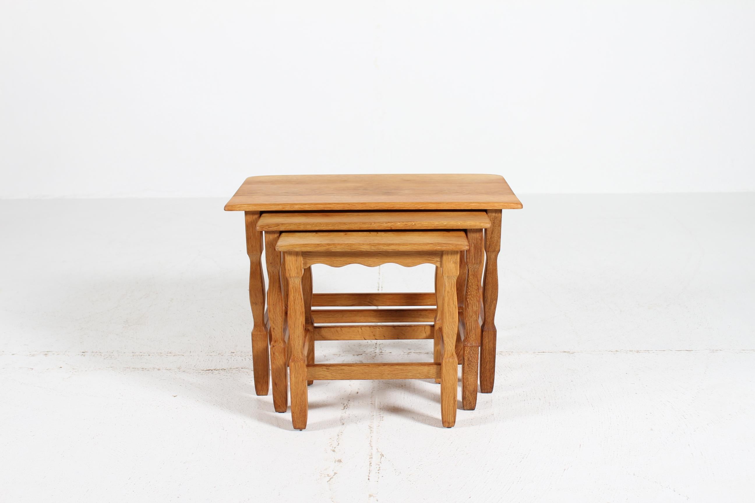 Mid-Century Modern Danish Henning Kjærnulf style Set of Nesting Tables of Solid Oak, 1970s For Sale