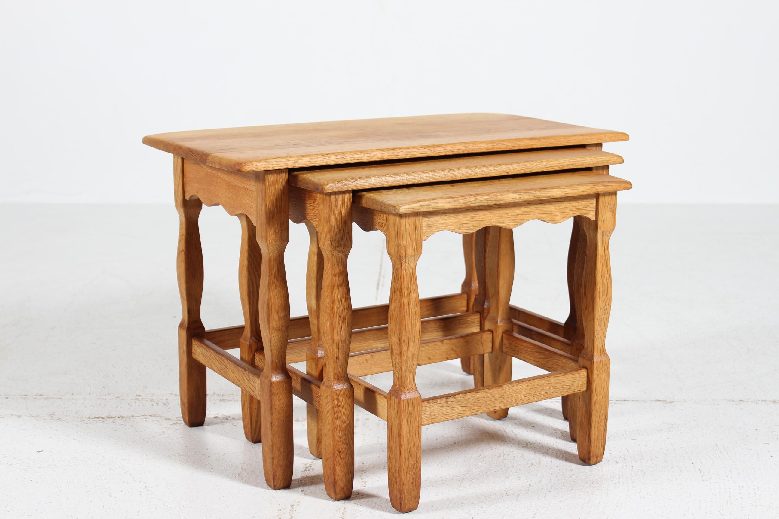 Danish Henning Kjærnulf style Set of Nesting Tables of Solid Oak, 1970s For Sale 5