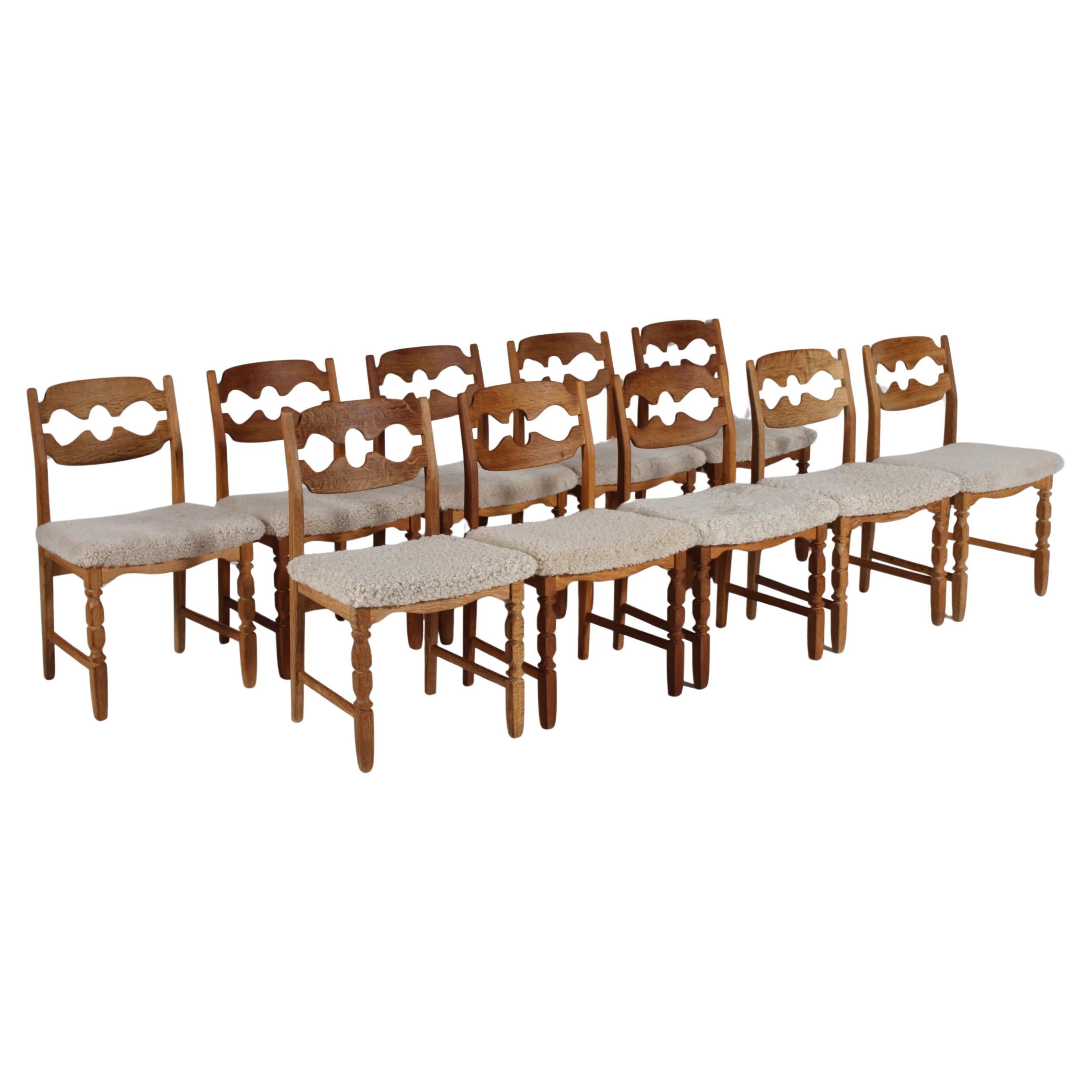 Set di 10 sedie danesi a lama di rasoio Henning Kjærnulf in Oak &New 1970 in vendita