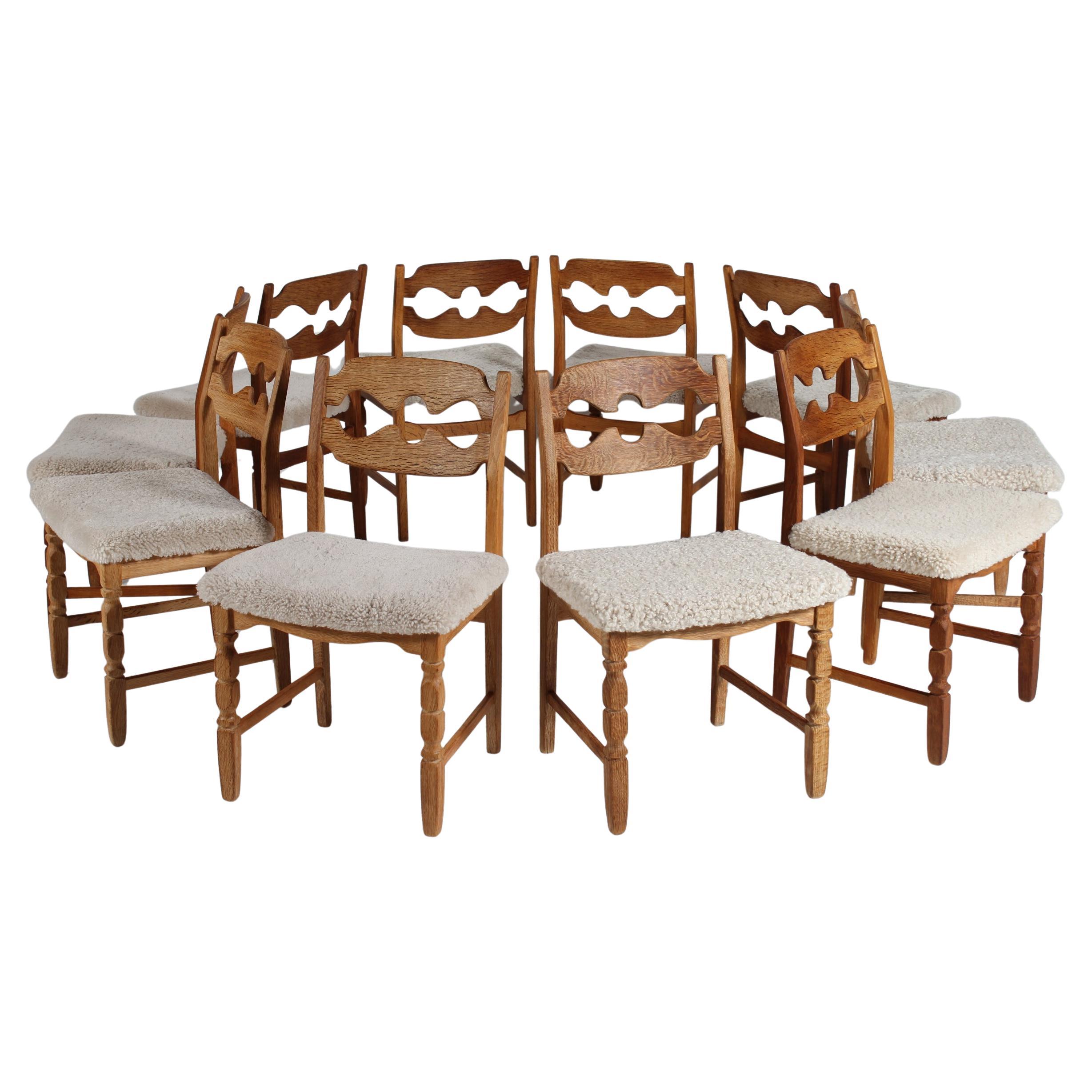 Danese Set di 10 sedie danesi a lama di rasoio Henning Kjærnulf in Oak &New 1970 in vendita