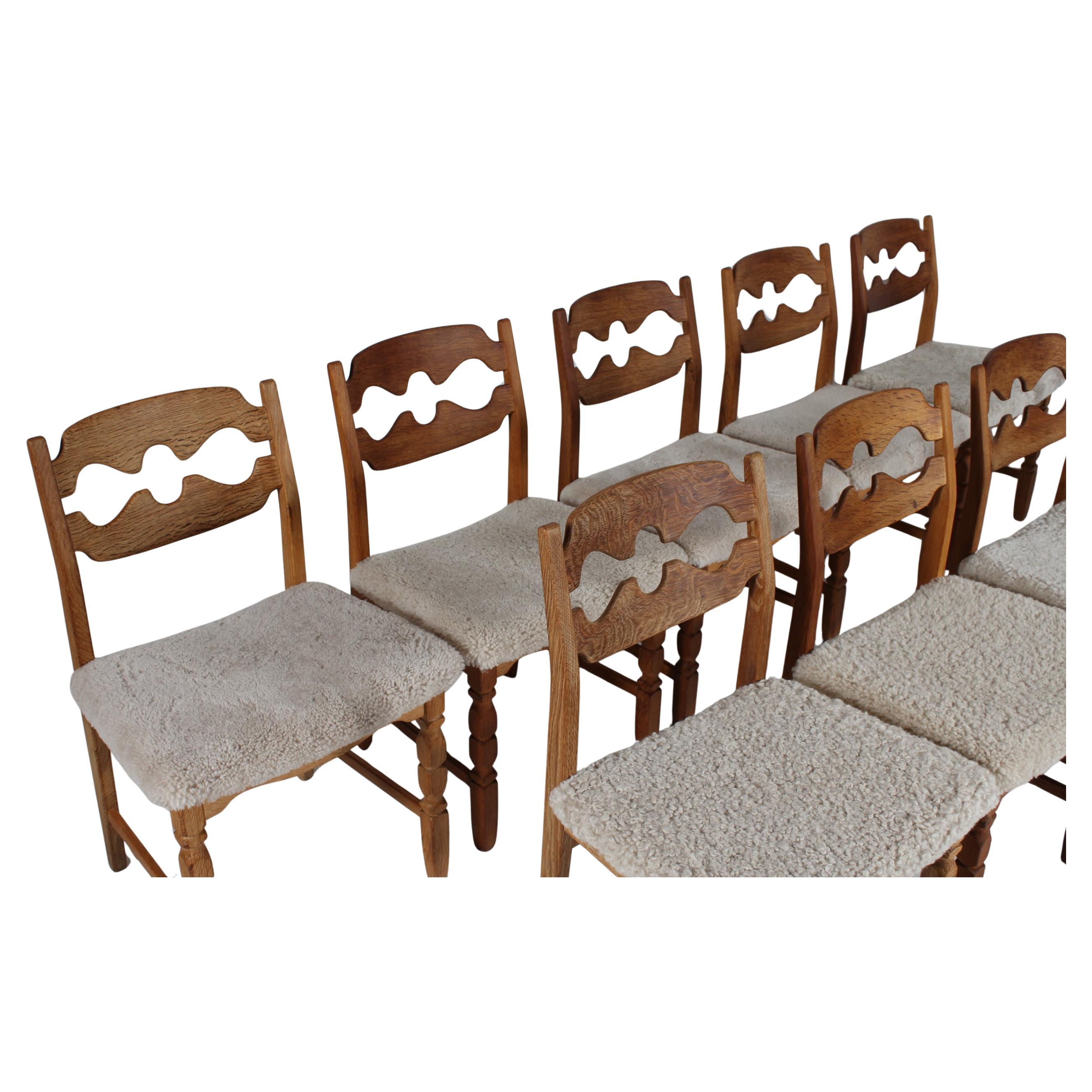 Mid-Century moderno Set di 10 sedie danesi a lama di rasoio Henning Kjærnulf in Oak &New 1970 in vendita