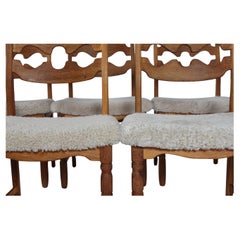 Set of 10 Danish Henning Kjærnulf Razor Blade Chairs of Oak + New Sheepskin 1970