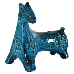 Aldo Londi for Bitossi Ceramic Horse Figurine, Blue Italian Ceramic, 1960s