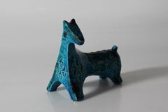 Aldo Londi for Bitossi Ceramic Horse Figurine, Blue Italian Ceramic, 1960s