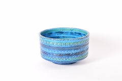 Bitossi Italy Rimini Blu Large Bowl by Aldo Londi, Turquoise Blue Ceramic 1960s
