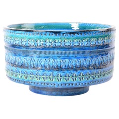 Bitossi Italy Rimini Blu Large Bowl by Aldo Londi, Turquoise Blue Ceramic 1960s