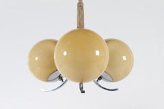 Danish Art Deco 3-armed Chandelier, Chromium with Beige Glass Shades 1930s