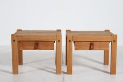 Pair of Small Side and Bedside Tables of Solid Pine with Drawers, Denmark 1970s