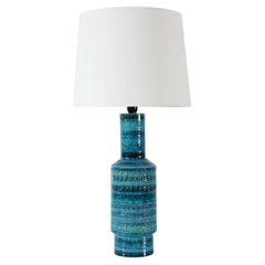 Tall Bitossi Table Lamp, Blue and Green Glaze with New Shade, Italy 1960s