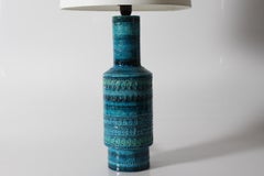 Tall Bitossi Table Lamp, Blue and Green Glaze with New Shade, Italy 1960s