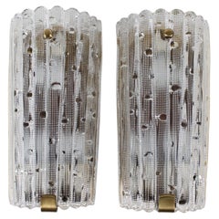 Huge Carl Fagerlund Vintage Pair of Glass Wall Sconces, Orrefors in Sweden, 1960