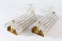 Huge Carl Fagerlund Vintage Pair of Glass Wall Sconces, Orrefors in Sweden, 1960