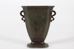 Just Andersen Art Deco Decorative Vase of Disco Metal with Brown Patina, 1930s