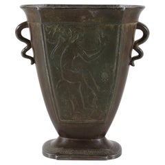 Just Andersen Art Deco Decorative Vase of Disco Metal with Brown Patina, 1930s
