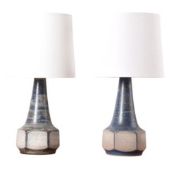 Paire de lampes de table Michael Andersen, gris-bleu, céramique danoise, années 1960