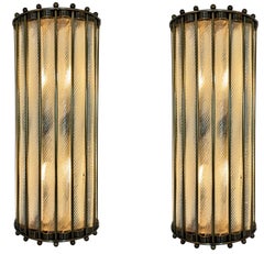Pair of Brass and Glass Column Wall Lights