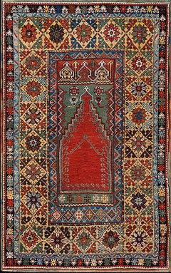 19th Century Turkish Anatolian Mujur Prayer Rug ( 3'7" x 5'8" - 109 x 173 )