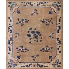 1900s Antique Neutral Chinese Peacock Pattern Peking Room Size Rug