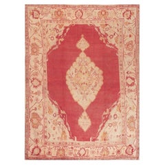 1880s Orange Antique Turkish Oushak Hand Knotted Rug 10' x 13'