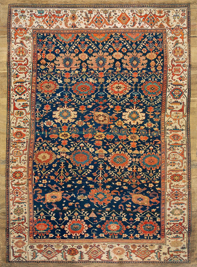 Tapis persan Bibikabad du 19e siècle à motif Harshang ( 10'7" x 14'9" )