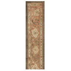 1940s Mid Century Modern Turtle Palmette Apricot Indian Agra Hallway Runner Rug