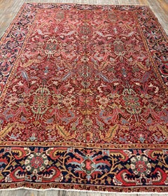 1890s Red Ground Geometric Antique Heriz Handknotted Room Size Rug