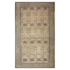 1900s Camel Field Geometric Antique Amritsar Indian Knotted Wool Oversized Rug