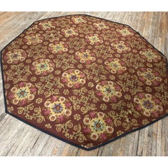 1840s Burgundy Ground Floral Antique European Neoclassical Aubusson Round Rug