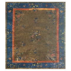 1920s Brown Field Modern Floral Antique Chinese Art Deco Rug