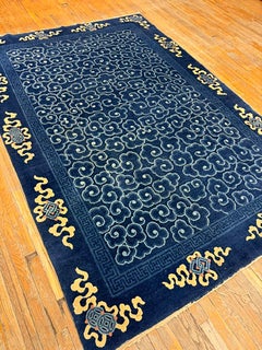 1920s Traditional Geometric Cloud Bands Patterns Antique Chinese Peking Wool Rug
