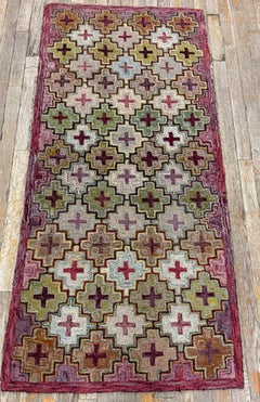 1880s Multicolor Field Cross Folk Art Antique American Knotted Wool Hooked Rug