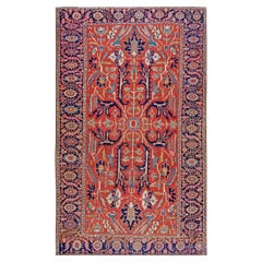1900s Red Antique Tribal Geometric Allover Design Heriz Serapi Room Size Rug
