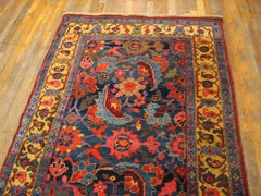 1900s Classic Blue Mahi- Herati Geometric Antique Bidjar Hallway Runner Rug