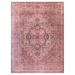 Classic Floral Medallion Fine 1900s Antique Kerman Lavar Room Size Rug