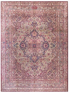 Classic Floral Medallion Fine 1900s Antique Kerman Lavar Room Size Rug