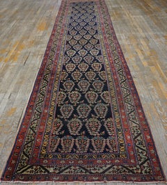 Tappeto da corridoio in stile tribale malese con motivi Paisley e Boteh, blu navy, d'epoca, anni '1900