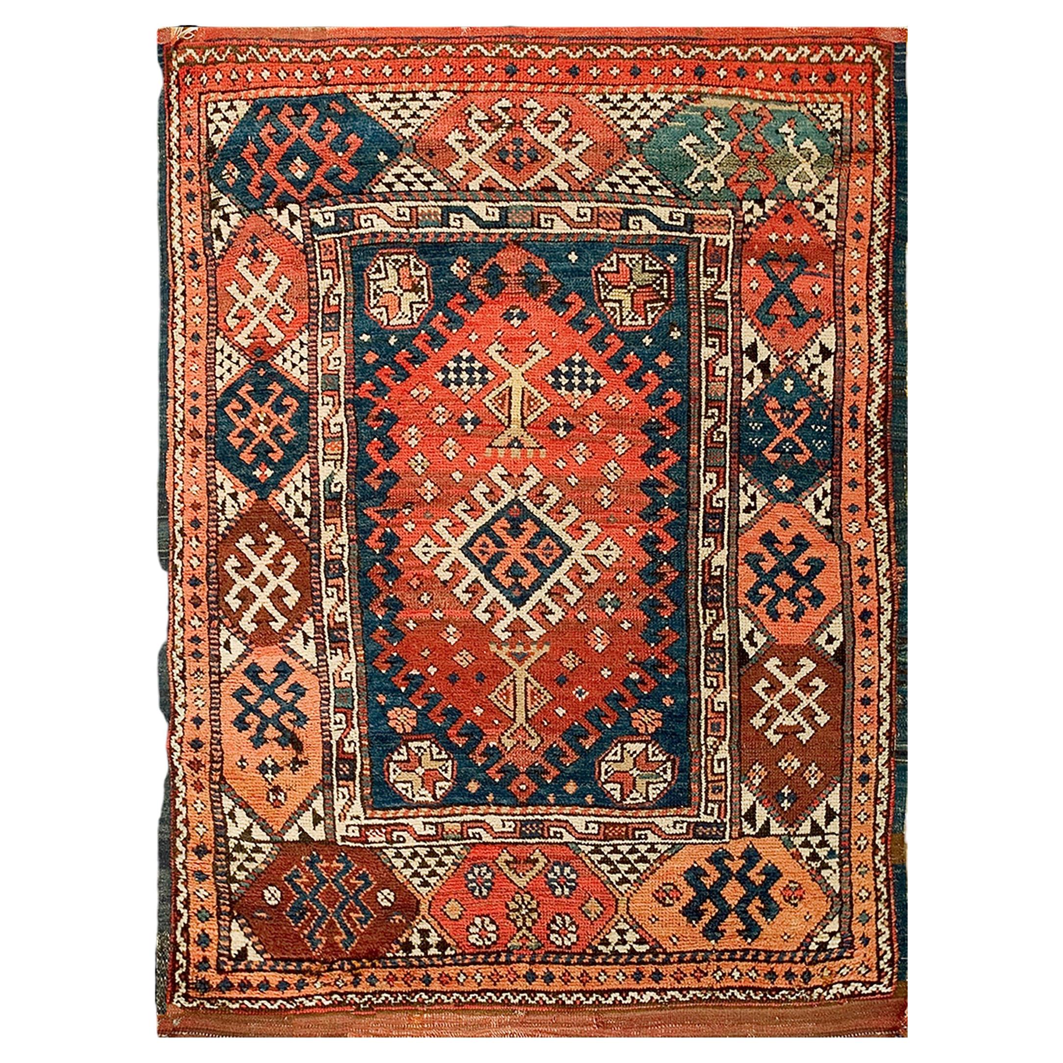 1870s Antique Red Medallion Tribal Konya Turkish Square Scatter Size Wool Rug