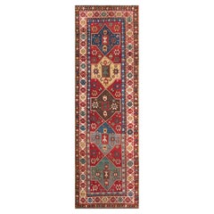 Alfombra tribal geométrica antigua de estilo kazak rojo, de finales del siglo XIX, procedente del Cáucaso