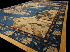 Alfombra china antigua de lana de los años 20, de gran tamaño, con motivos paisajísticos de Pekín