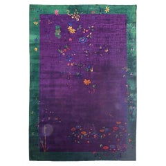 1920s Purple Open Field Floral Antique Chinese Art Deco Rug by Nichols Workshop