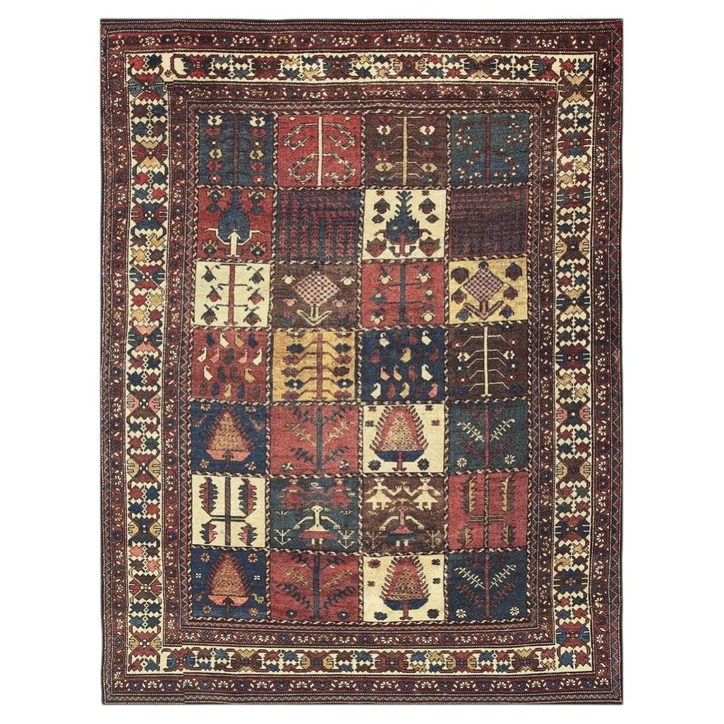 1920s Multicolor Garden Geometric Antique Bakhtiari Carpet Knotted Wool Rug Rug