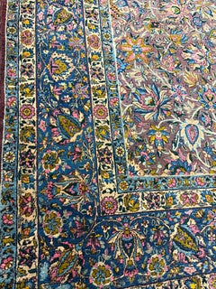 1840s Multicolor Traditional Antique Classical Motifs Kerman Knotted Wool Rug