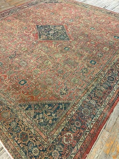 1890s Red Field Medallion Large Scale Antique Sultanabad Knotted Wool Rug