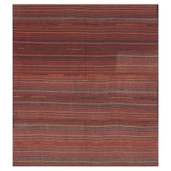 Tappeto turco Kilim vintage a righe degli anni '50, moderno, a trama piatta, multicolore, piccolo e quadrato