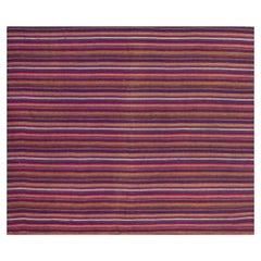Vintage Multicolor Striped Modern Flatweave Small Turkish Kilim Decorative Rug