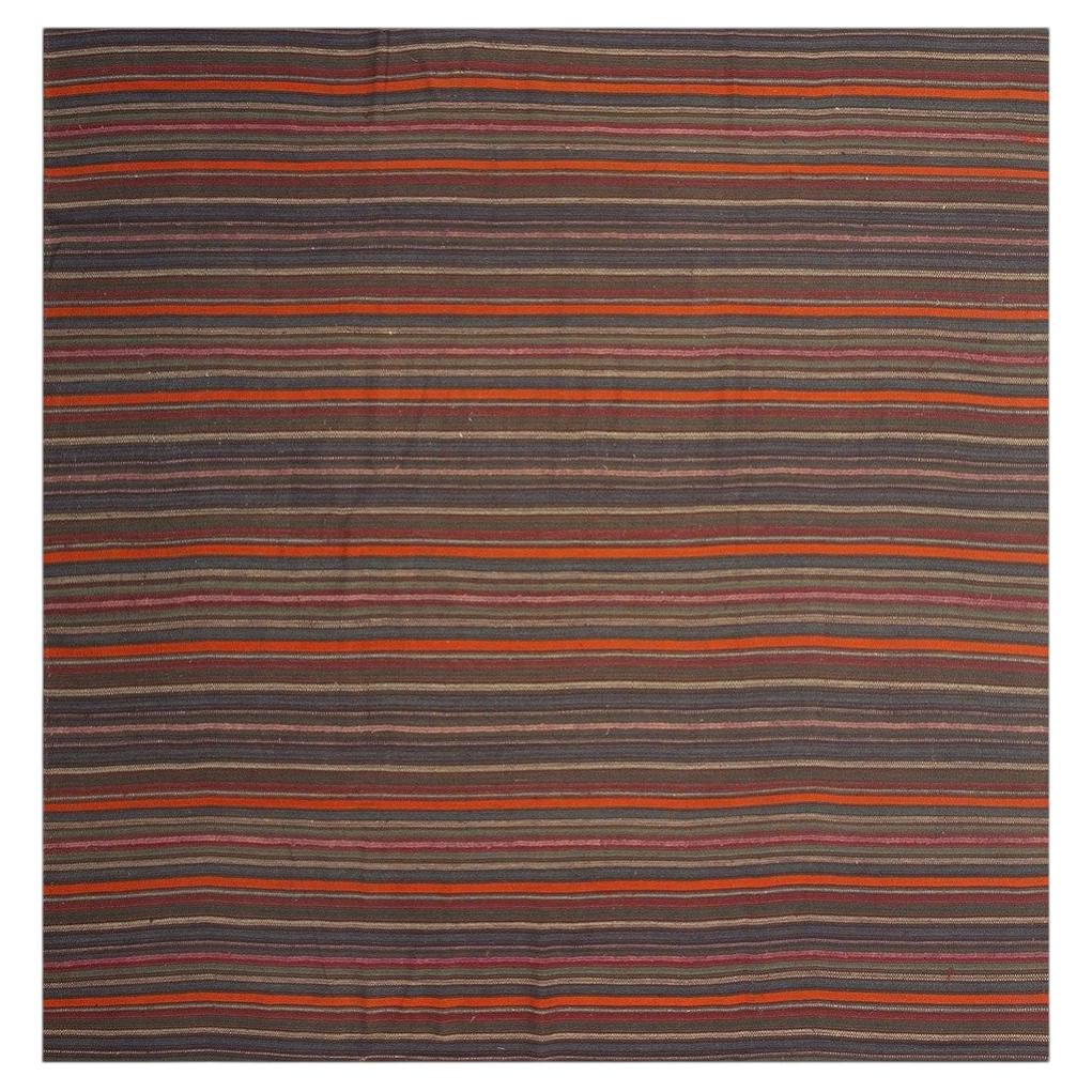 1950s Geometric Vintage Flatweave Bold Colorful Turkish Kilim Square Rug