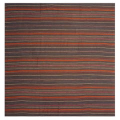1950s Geometric Vintage Flatweave Bold Colorful Turkish Kilim Square Rug