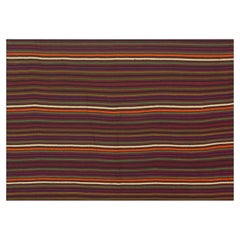 Multicolor Vintage Mid-century Modern Stripe Handwoven Turkish Kilim Small Rug