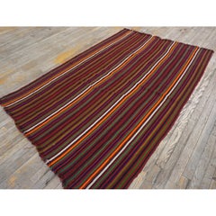Multicolor Vintage Mid-century Modern Stripe Handwoven Turkish Kilim Small Rug