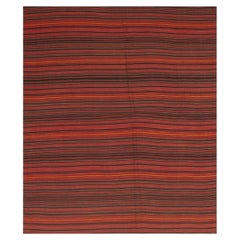 1950s Orange Rustic Stripe Vintage Turkish Decorative Flatweave Kilim Small Rug